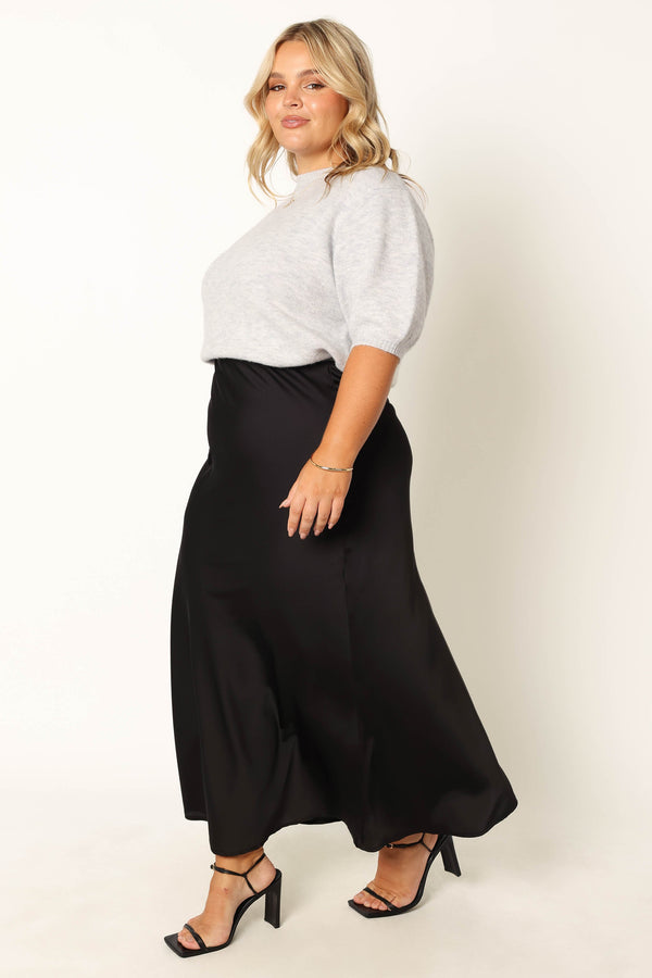 Petal and Pup USA BOTTOMS Nellie Satin Midi Skirt - Black