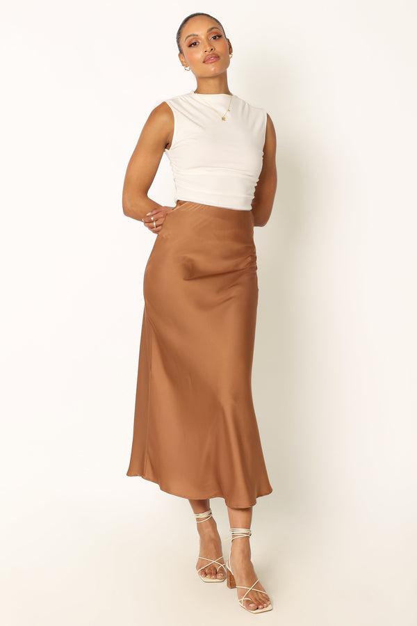 Petal and Pup USA BOTTOMS Nellie Satin Midi Skirt - Bronze