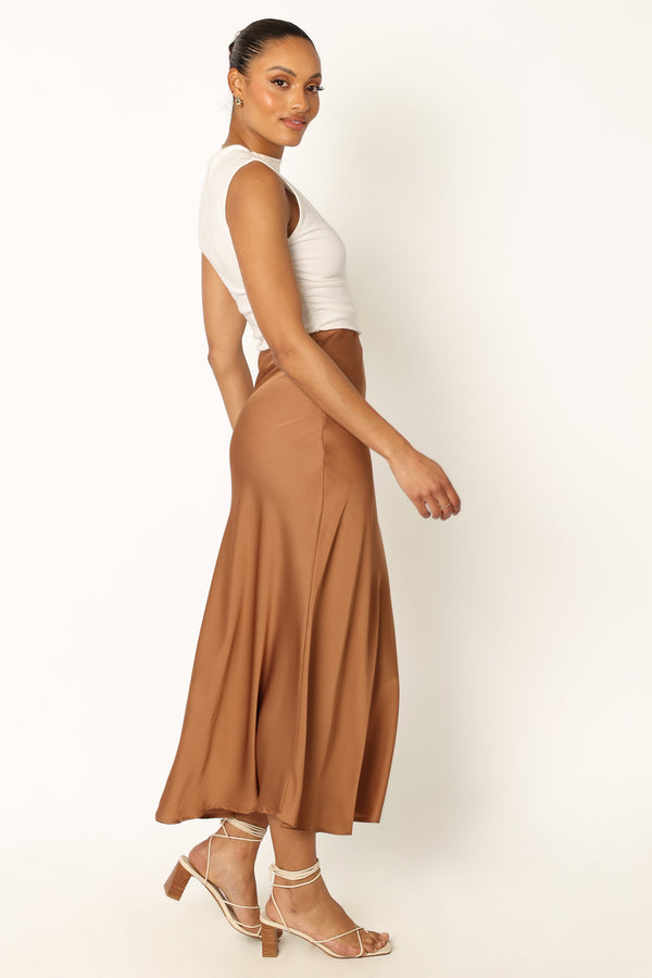 Petal and Pup USA BOTTOMS Nellie Satin Midi Skirt - Bronze