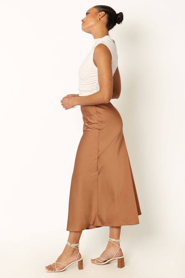 Petal and Pup USA BOTTOMS Nellie Satin Midi Skirt - Bronze