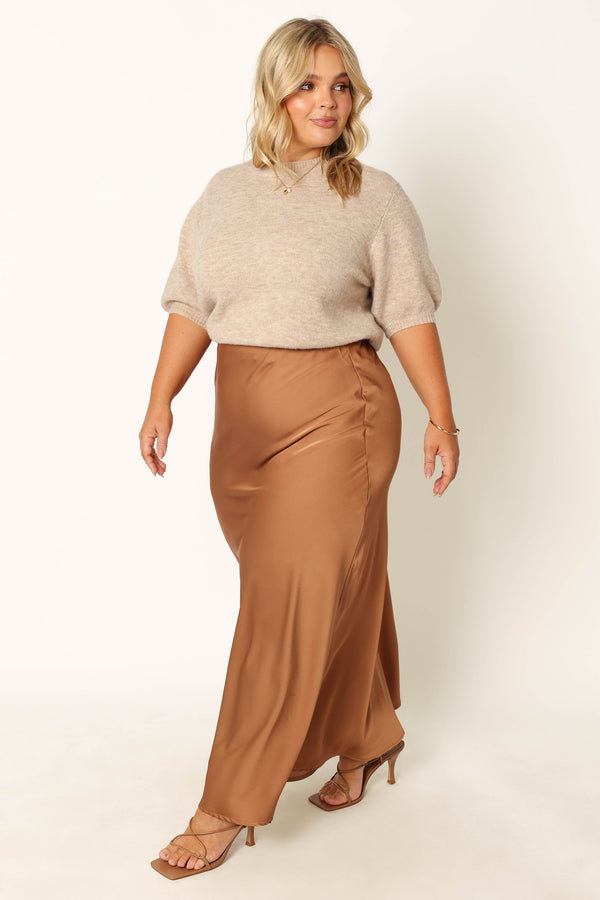 Petal and Pup USA BOTTOMS Nellie Satin Midi Skirt - Bronze