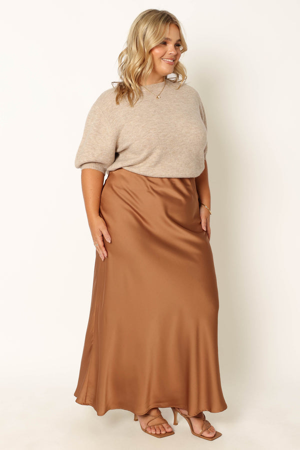 Petal and Pup USA BOTTOMS Nellie Satin Midi Skirt - Bronze