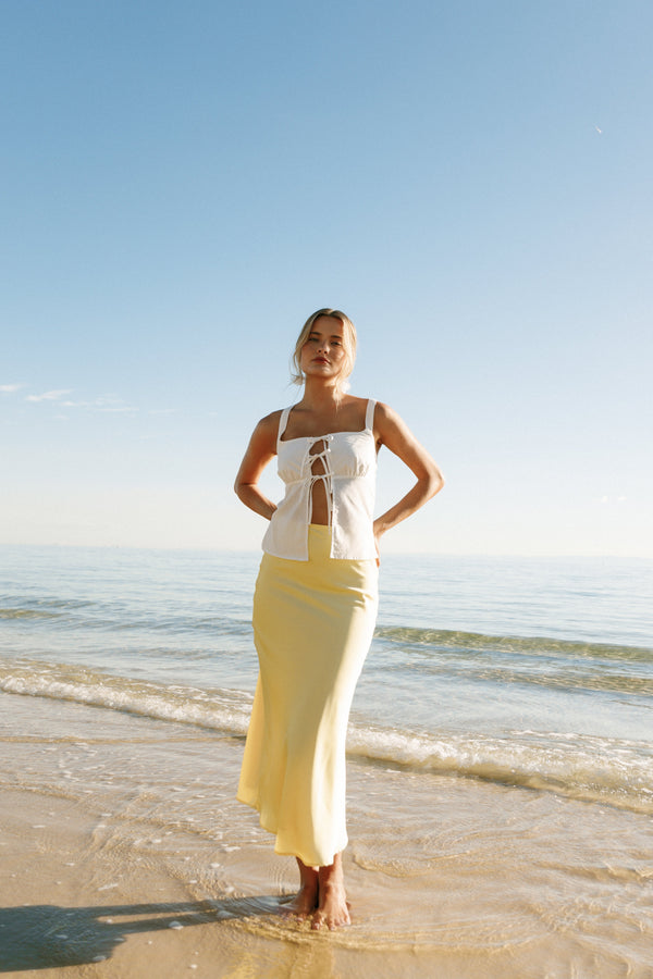 Petal and Pup USA BOTTOMS Nellie Satin Midi Skirt - Honeysuckle Yellow