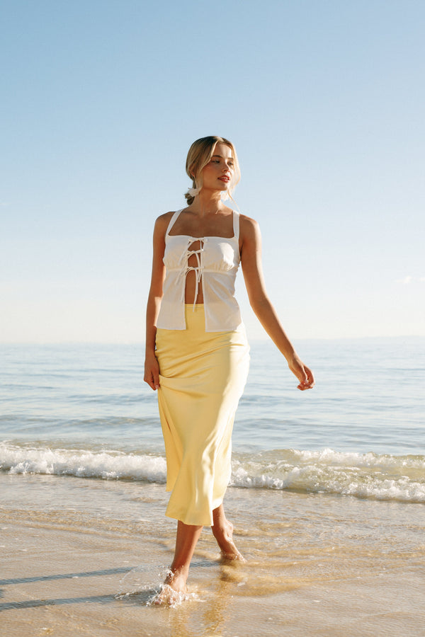 Petal and Pup USA BOTTOMS Nellie Satin Midi Skirt - Honeysuckle Yellow