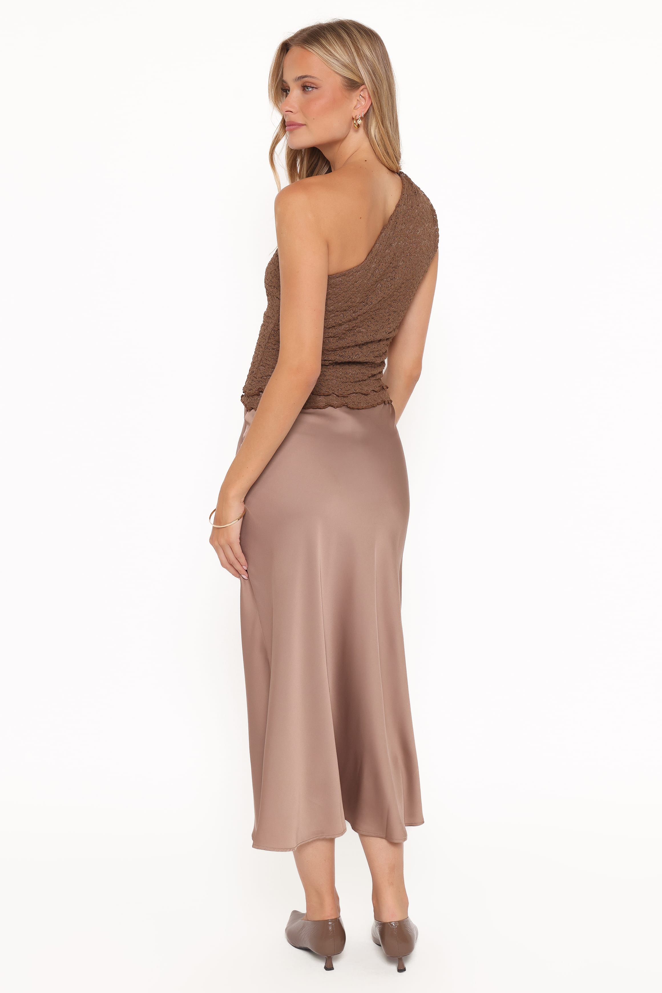 Petal and Pup USA BOTTOMS Nellie Satin Midi Skirt - Mocha Brown
