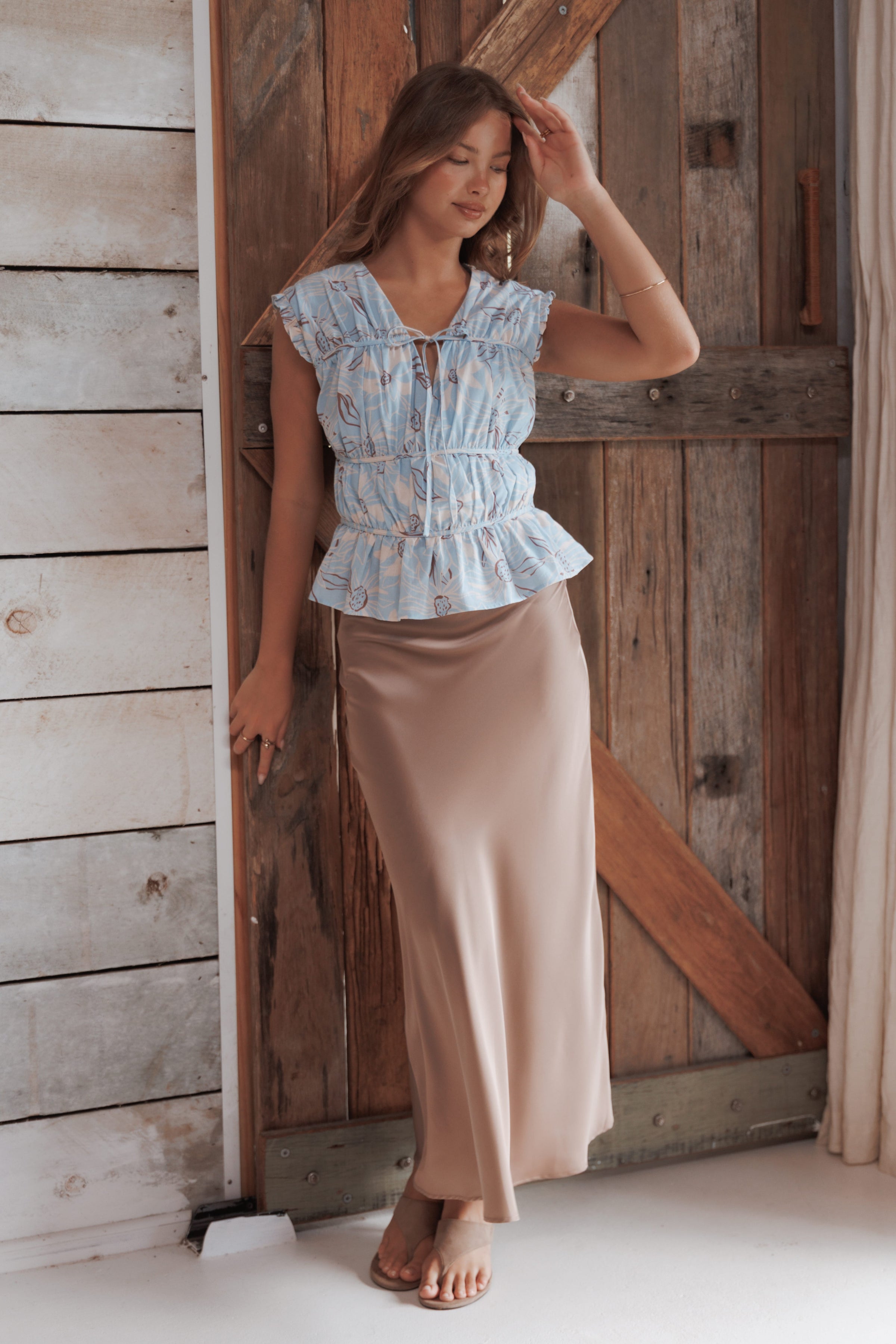 Petal and Pup USA BOTTOMS Nellie Satin Midi Skirt - Mocha Brown