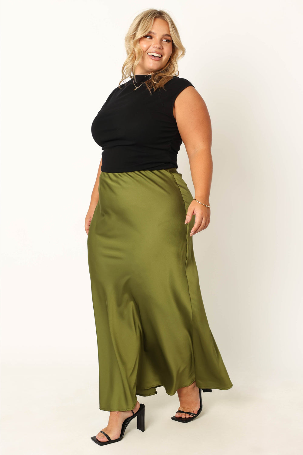 Nellie Satin Midi Skirt Palm Green Petal & Pup USA