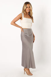 Petal and Pup USA BOTTOMS Nellie Satin Midi Skirt - Silver