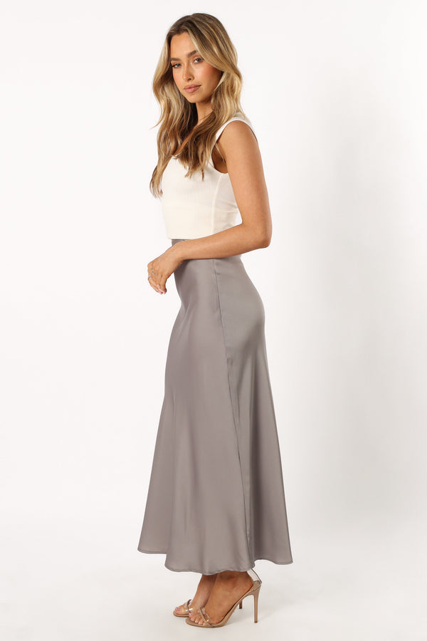 Petal and Pup USA BOTTOMS Nellie Satin Midi Skirt - Silver