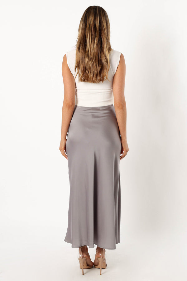 Petal and Pup USA BOTTOMS Nellie Satin Midi Skirt - Silver