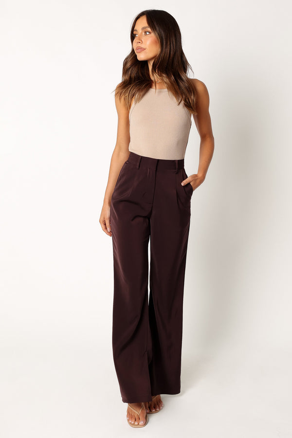 Petal and Pup USA BOTTOMS Neveah Silky Wide Leg Trousers - Merlot