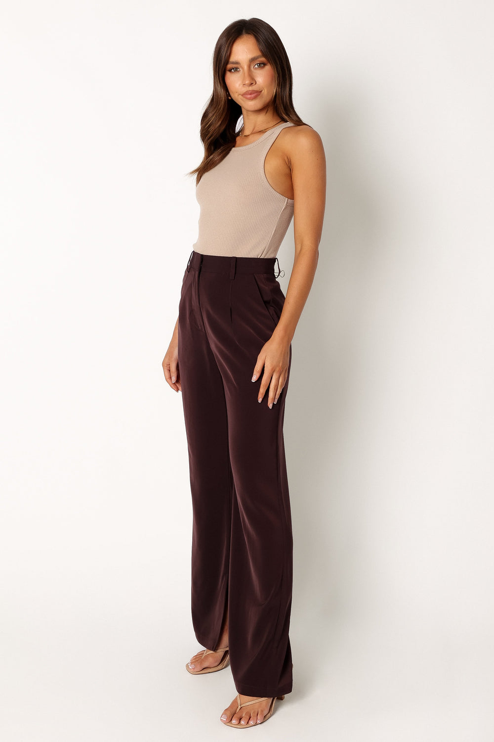 Petal and Pup USA BOTTOMS Neveah Silky Wide Leg Trousers - Merlot