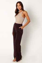Petal and Pup USA BOTTOMS Neveah Silky Wide Leg Trousers - Merlot