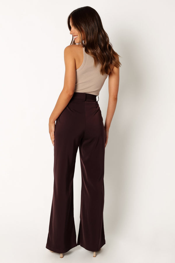 Petal and Pup USA BOTTOMS Neveah Silky Wide Leg Trousers - Merlot