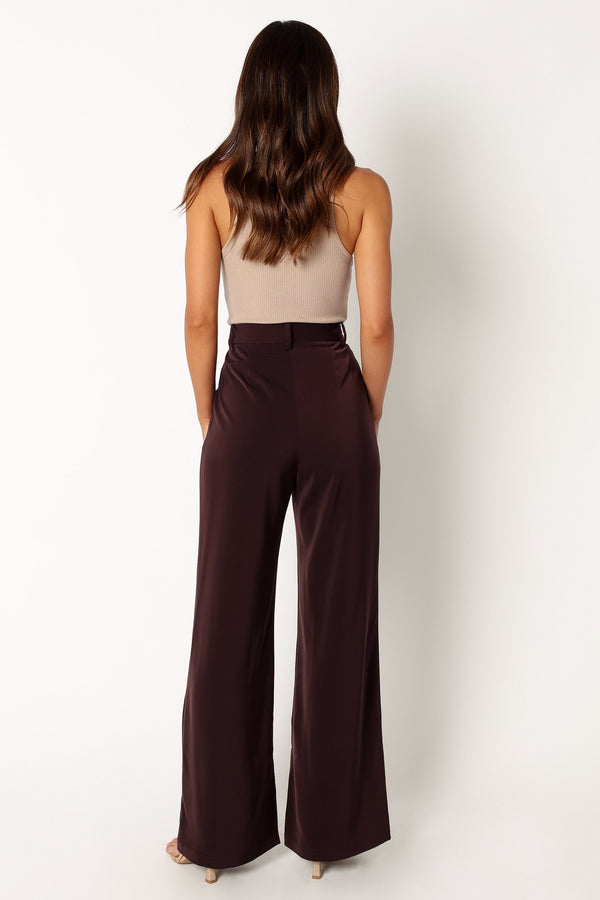 Petal and Pup USA BOTTOMS Neveah Silky Wide Leg Trousers - Merlot