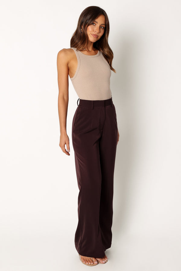 Petal and Pup USA BOTTOMS Neveah Silky Wide Leg Trousers - Merlot