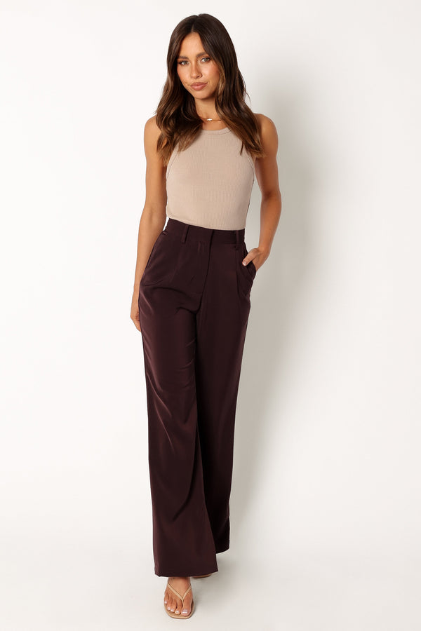 Petal and Pup USA BOTTOMS Neveah Silky Wide Leg Trousers - Merlot