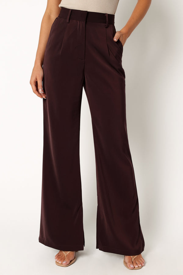 Petal and Pup USA BOTTOMS Neveah Silky Wide Leg Trousers - Merlot