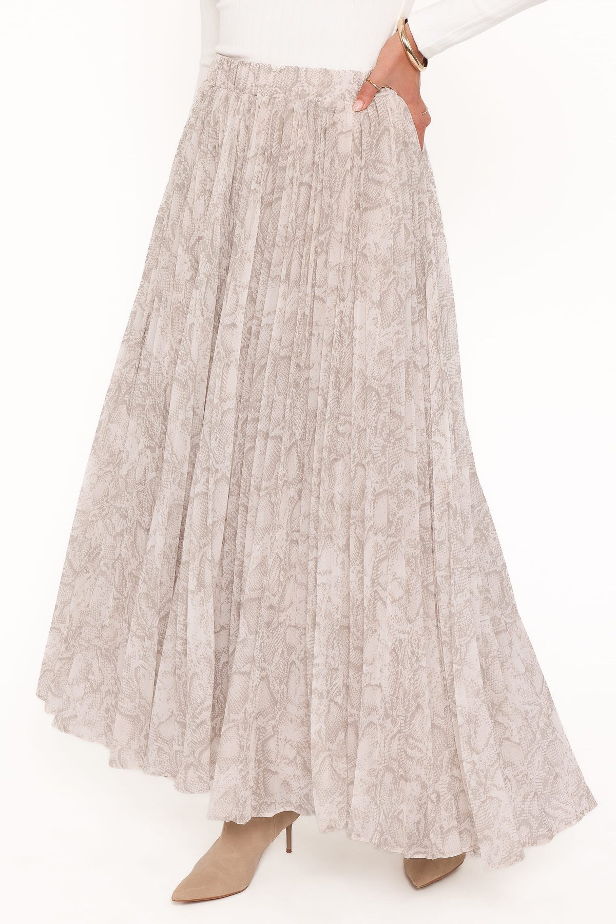 Petal and Pup USA BOTTOMS Nicki Pleated Maxi Skirt - Snake Print