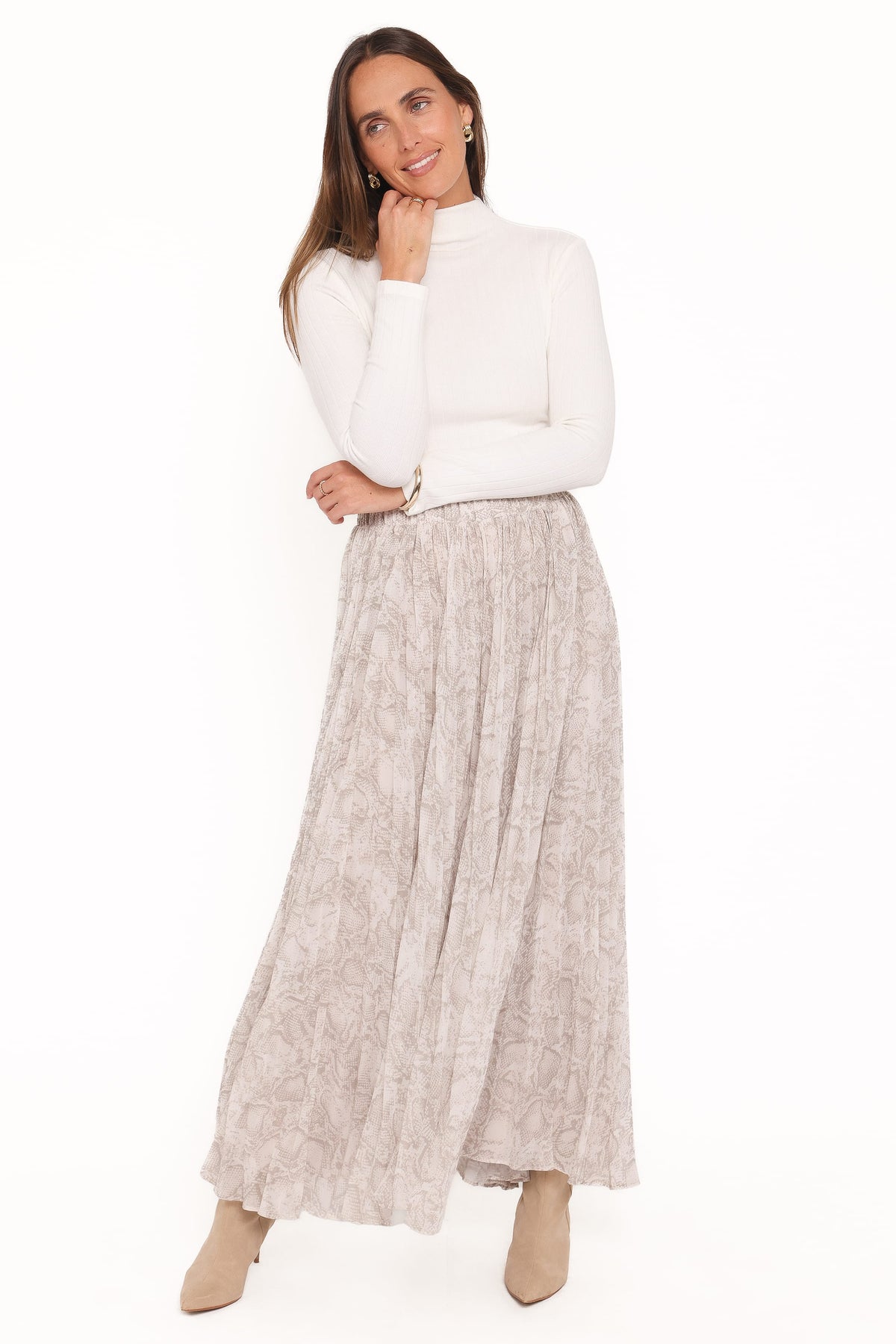 Petal and Pup USA BOTTOMS Nicki Pleated Maxi Skirt - Snake Print