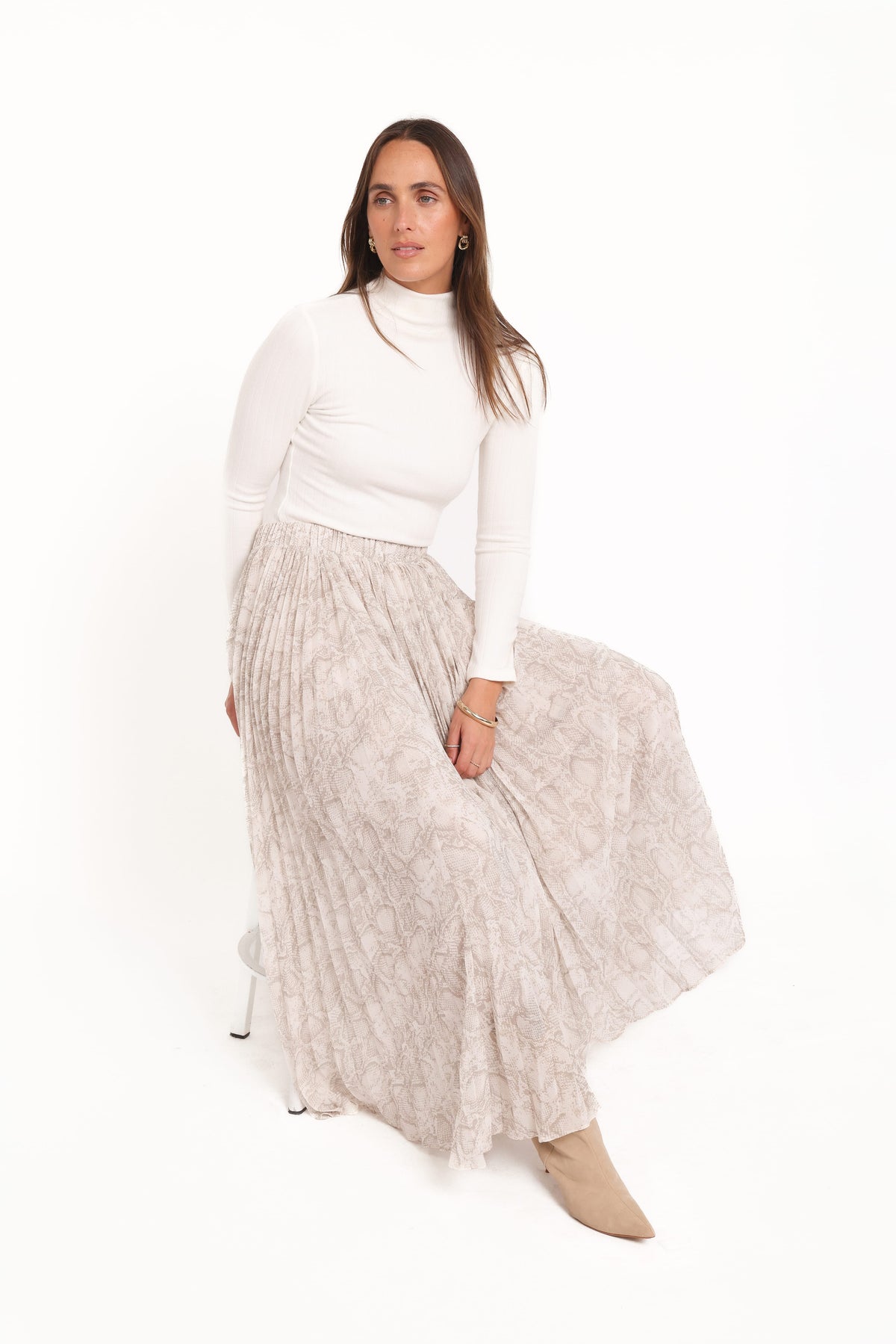 Petal and Pup USA BOTTOMS Nicki Pleated Maxi Skirt - Snake Print