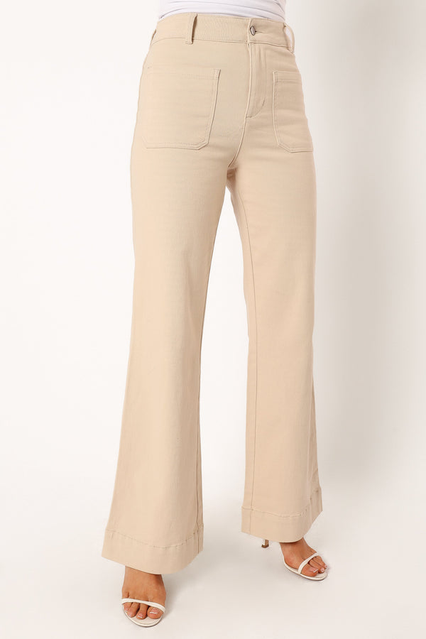 Petal and Pup USA BOTTOMS Nico Wide Leg Jean - Beige