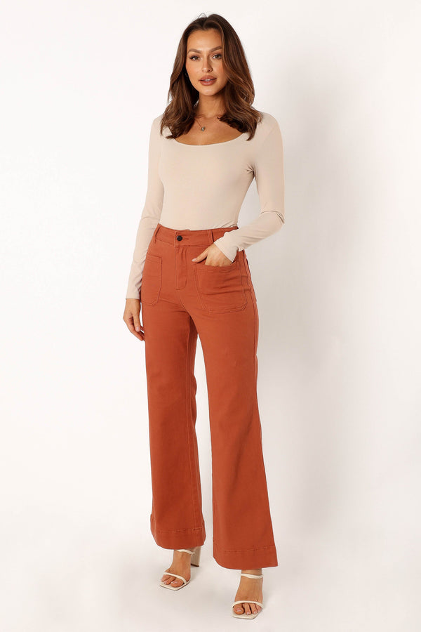 Petal and Pup USA BOTTOMS Nico Wide Leg Jean - Tan