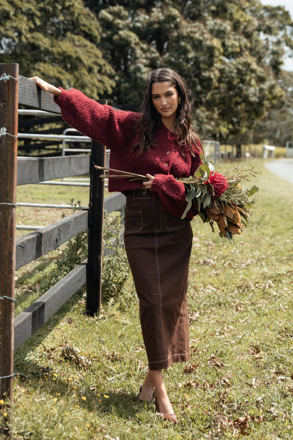 Petal and Pup USA BOTTOMS Nikko Midi Skirt - Chocolate Brown