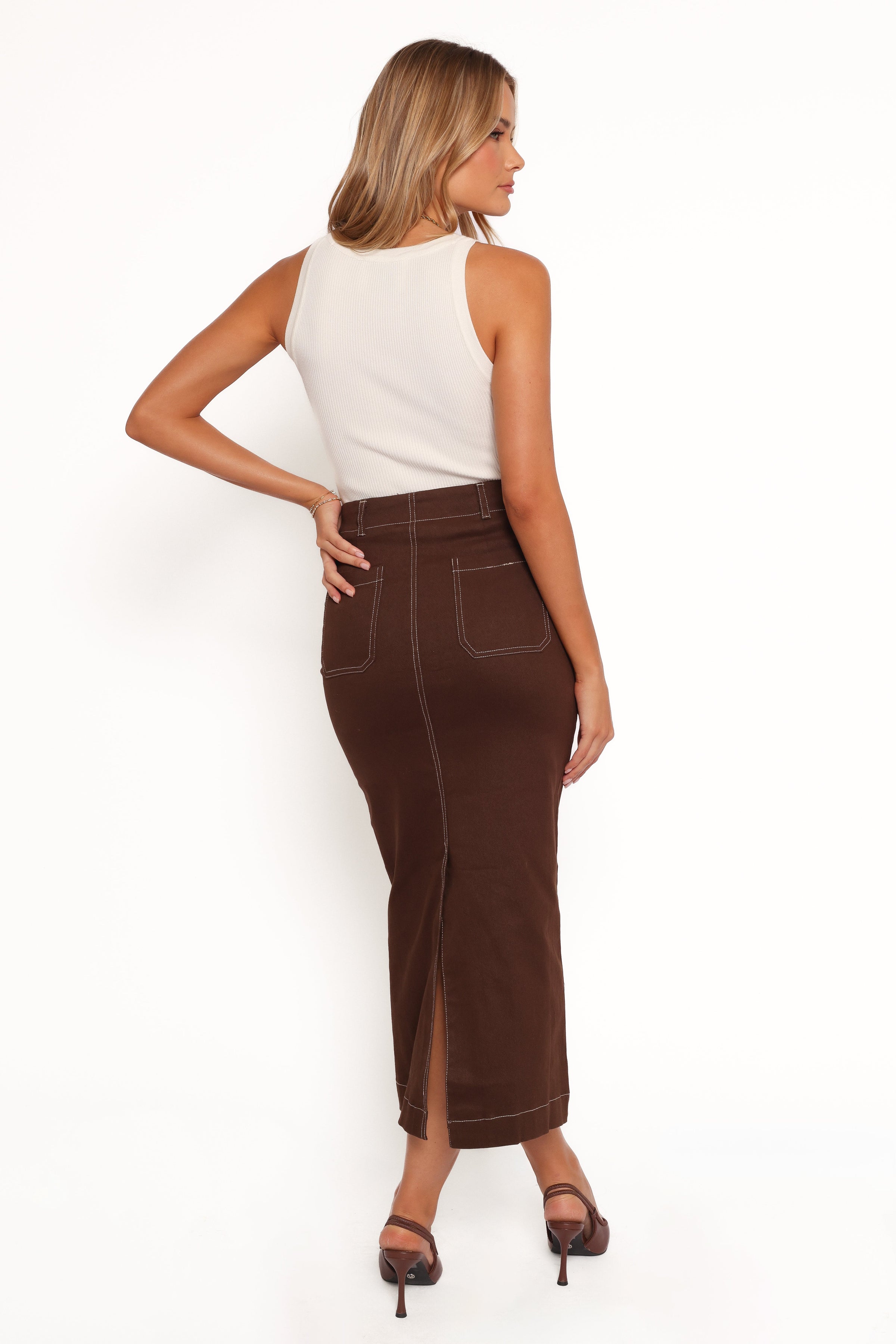 Petal and Pup USA BOTTOMS Nikko Midi Skirt - Chocolate Brown