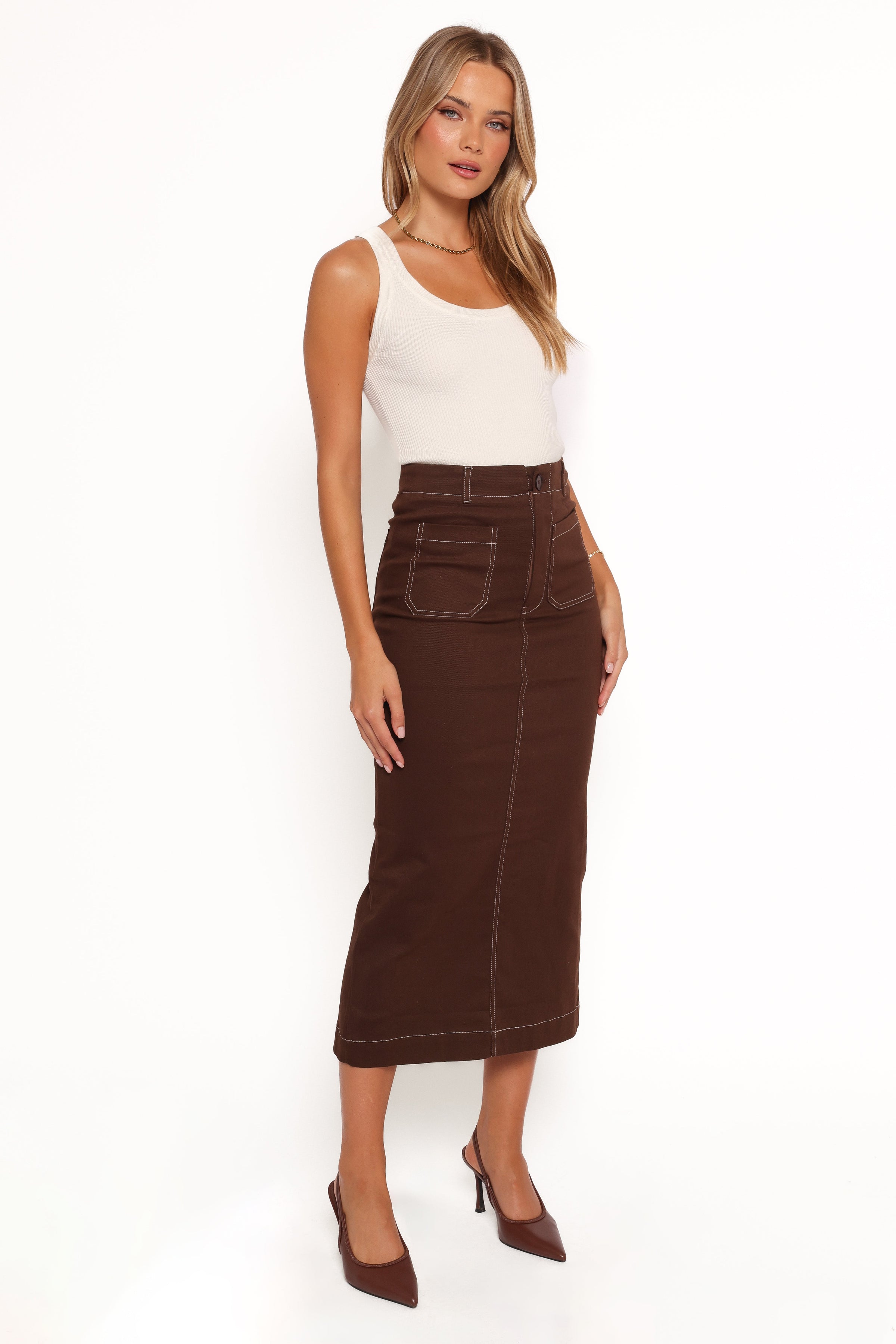 Petal and Pup USA BOTTOMS Nikko Midi Skirt - Chocolate Brown