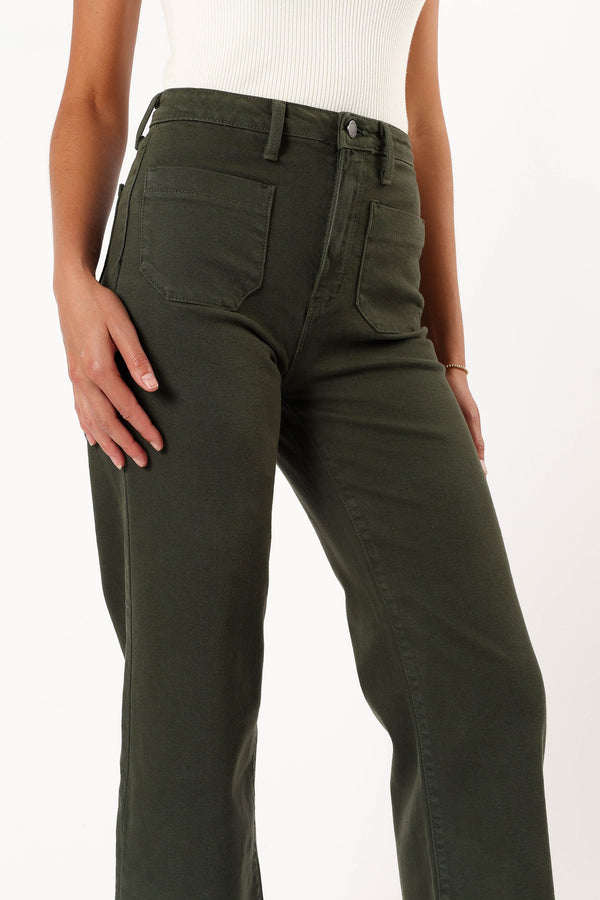 Petal and Pup USA BOTTOMS Noah High Rise Wide Leg Jean - Dark Olive