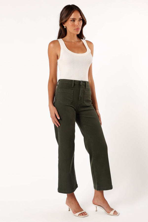 Petal and Pup USA BOTTOMS Noah High Rise Wide Leg Jean - Dark Olive