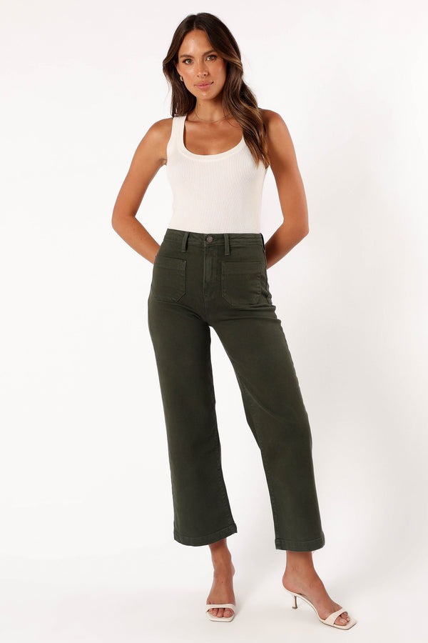 Petal and Pup USA BOTTOMS Noah High Rise Wide Leg Jean - Dark Olive