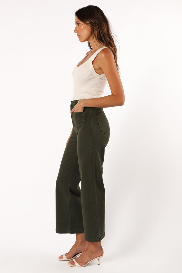 Petal and Pup USA BOTTOMS Noah High Rise Wide Leg Jean - Dark Olive