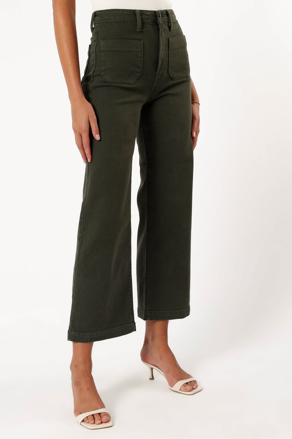 Petal and Pup USA BOTTOMS Noah High Rise Wide Leg Jean - Dark Olive