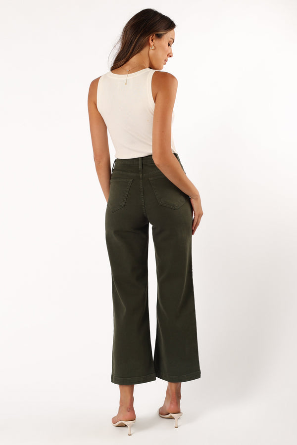 Petal and Pup USA BOTTOMS Noah High Rise Wide Leg Jean - Dark Olive