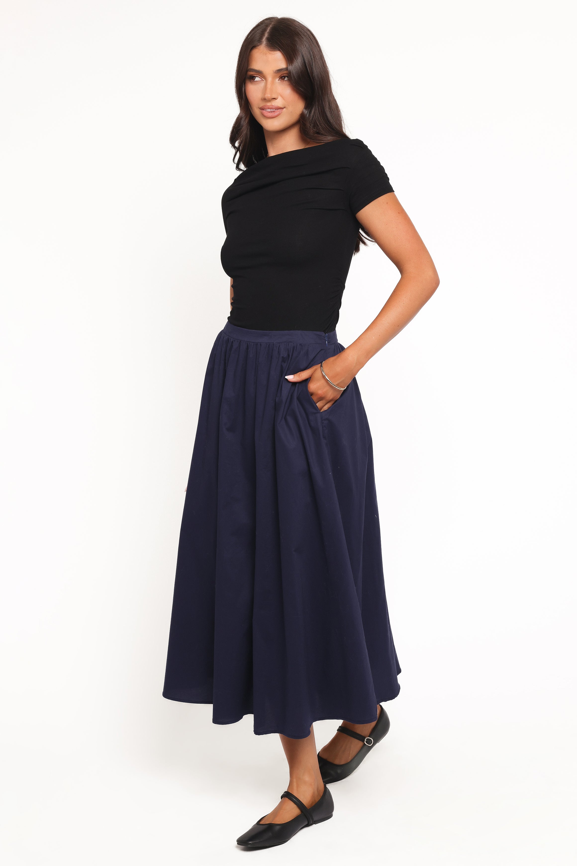 Petal and Pup USA BOTTOMS Oakley Midi Skirt - Navy
