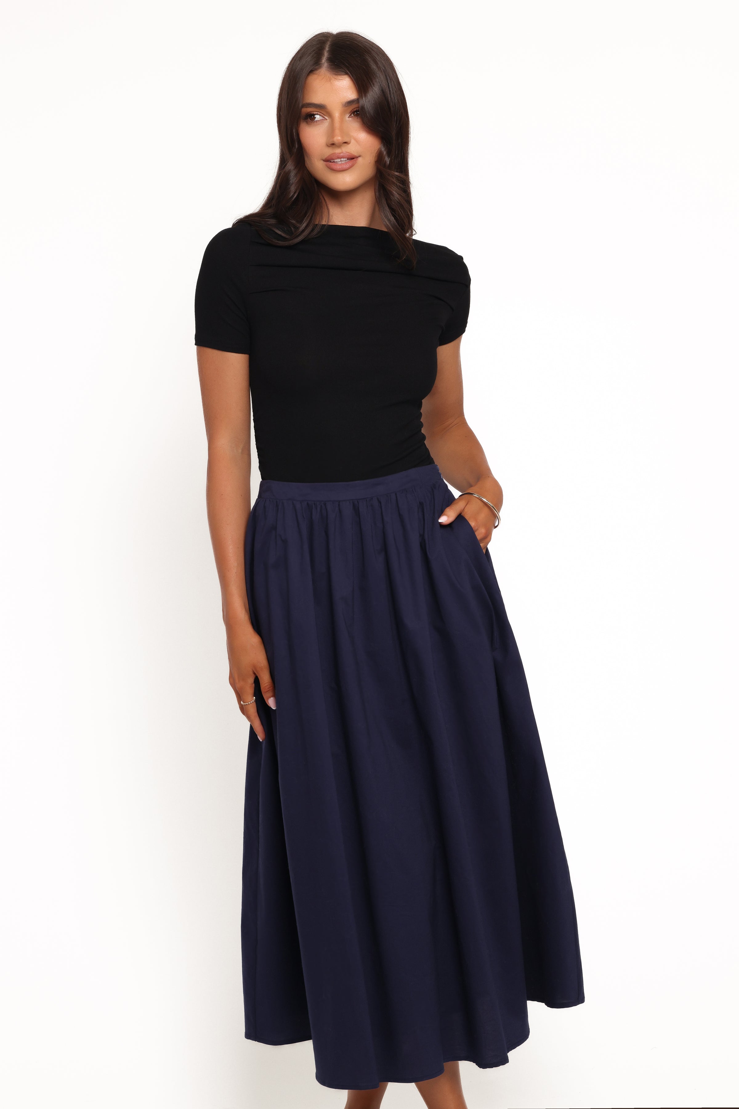 Petal and Pup USA BOTTOMS Oakley Midi Skirt - Navy
