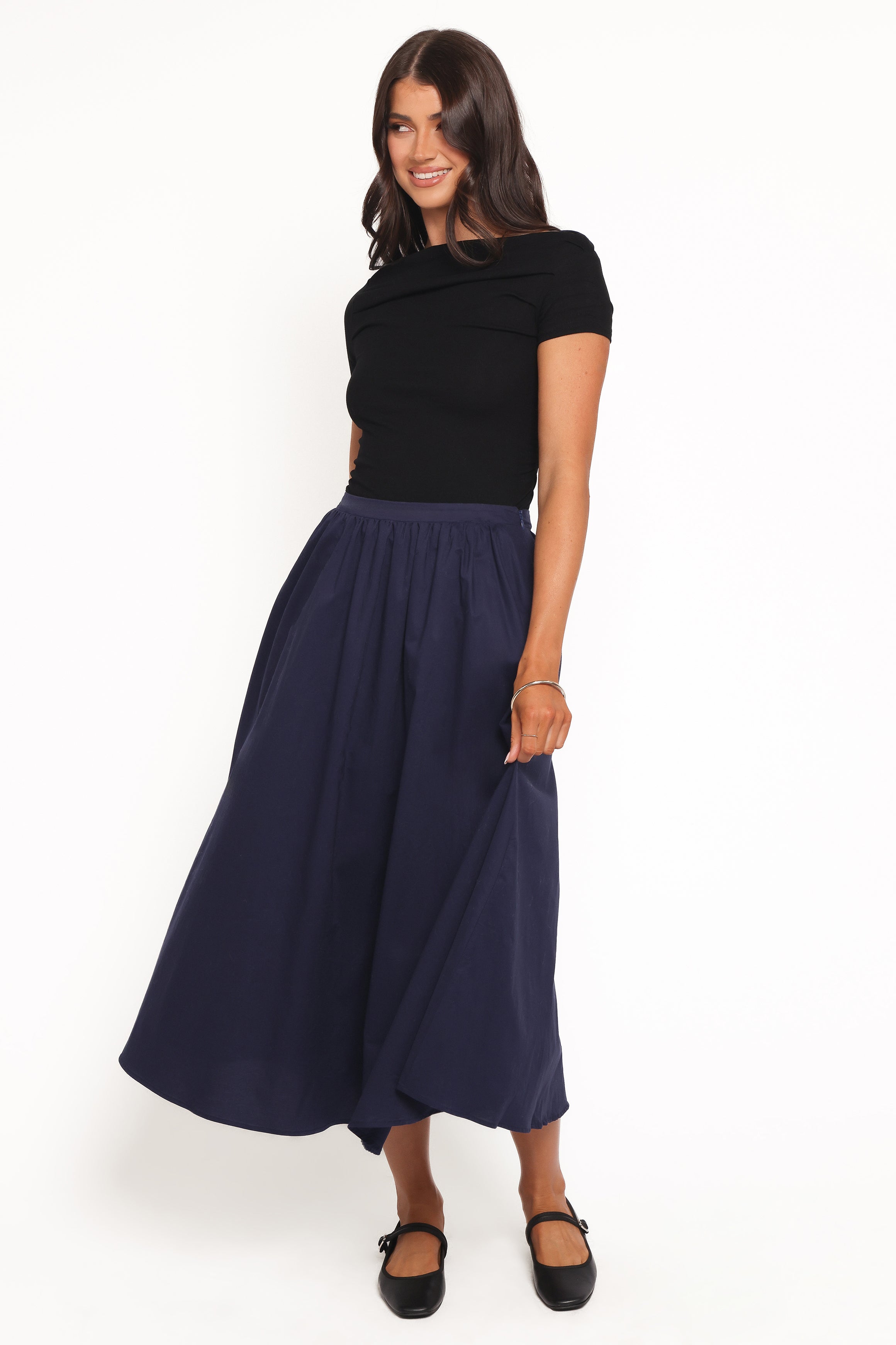 Petal and Pup USA BOTTOMS Oakley Midi Skirt - Navy