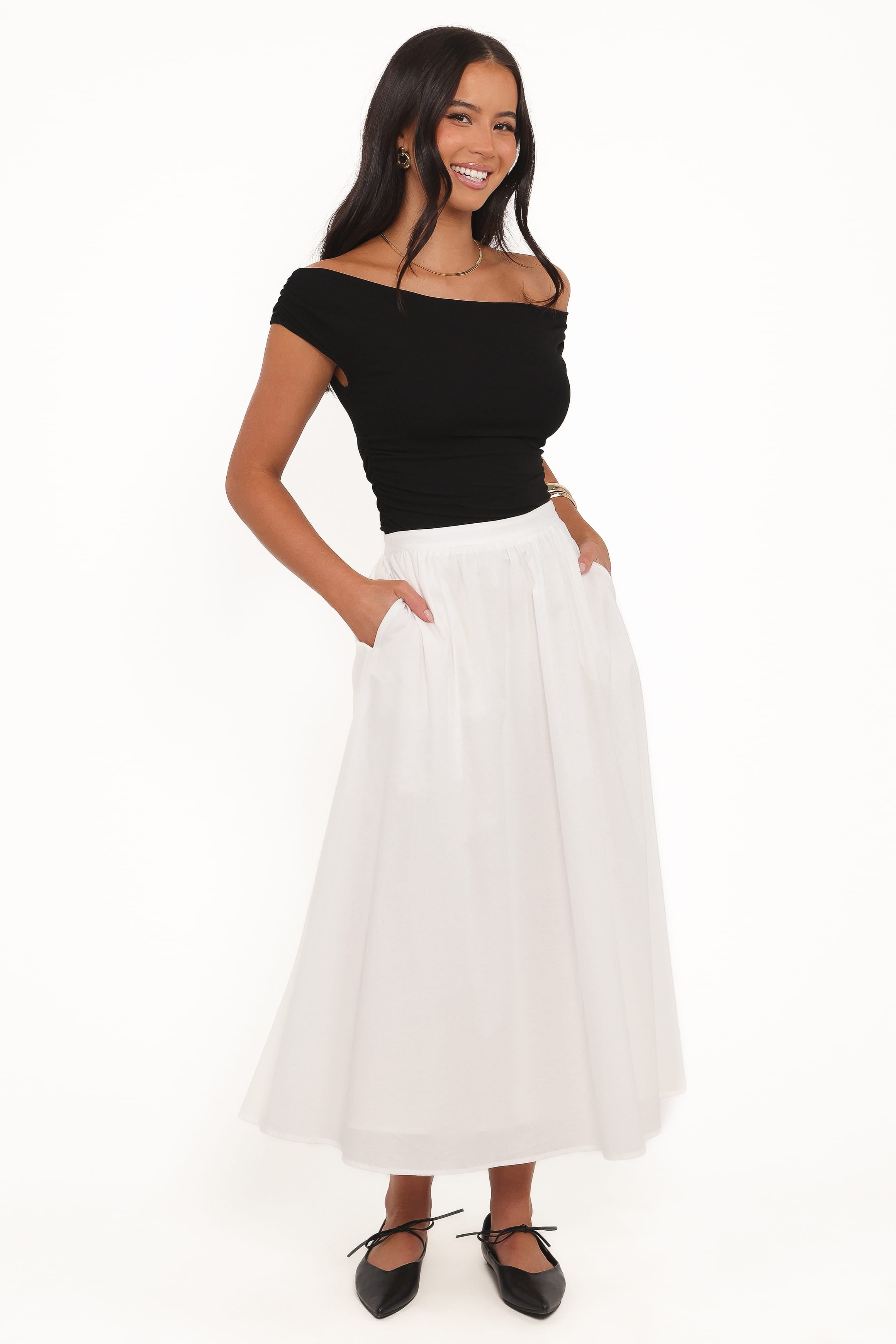 Petal and Pup USA BOTTOMS Oakley Midi Skirt - White