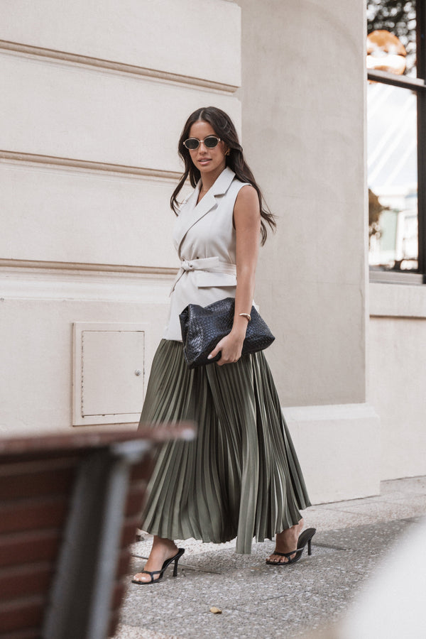 Petal and Pup USA BOTTOMS Polina Pleated Maxi Skirt - Olive