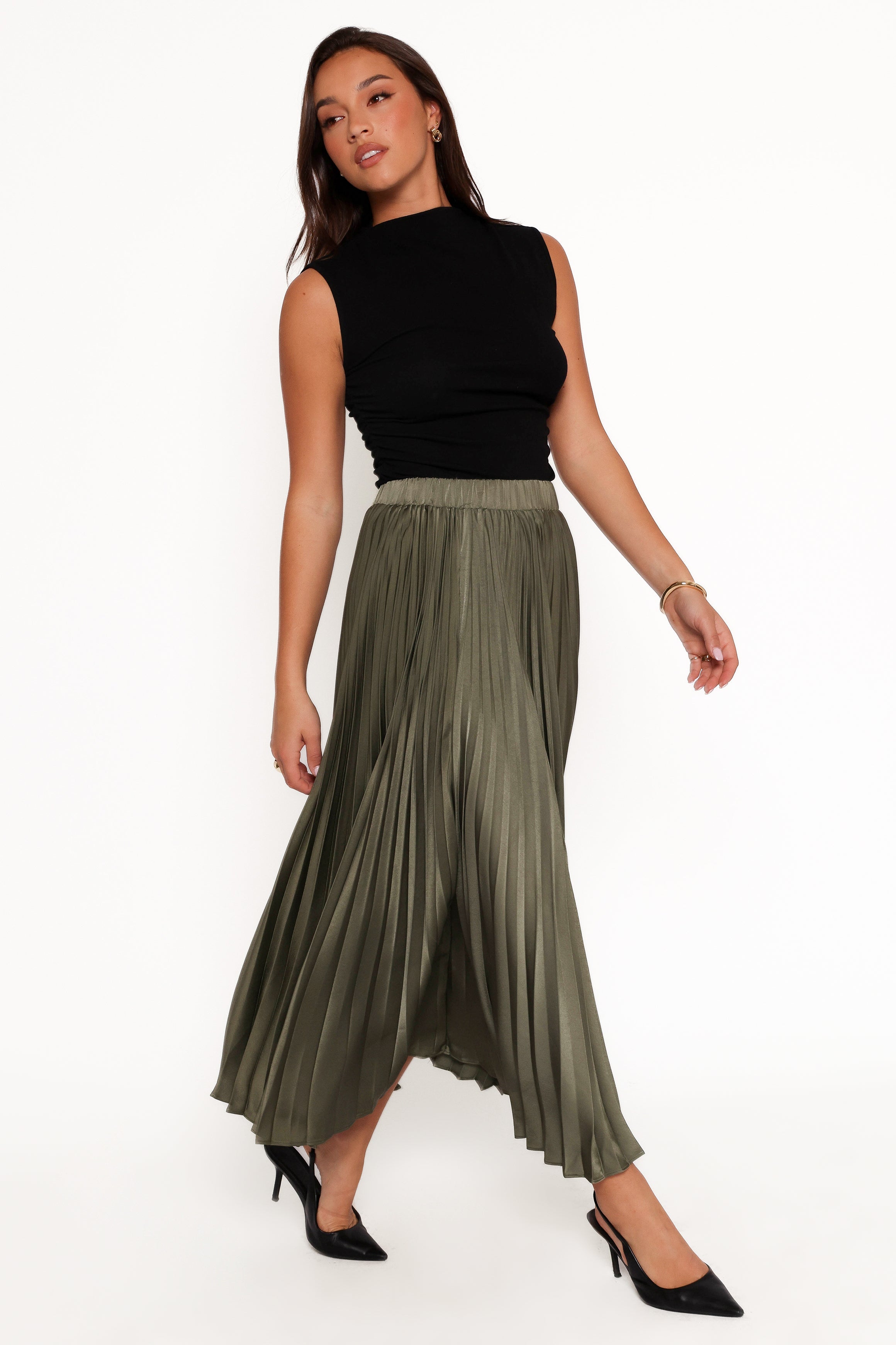 Petal and Pup USA BOTTOMS Polina Pleated Maxi Skirt - Olive