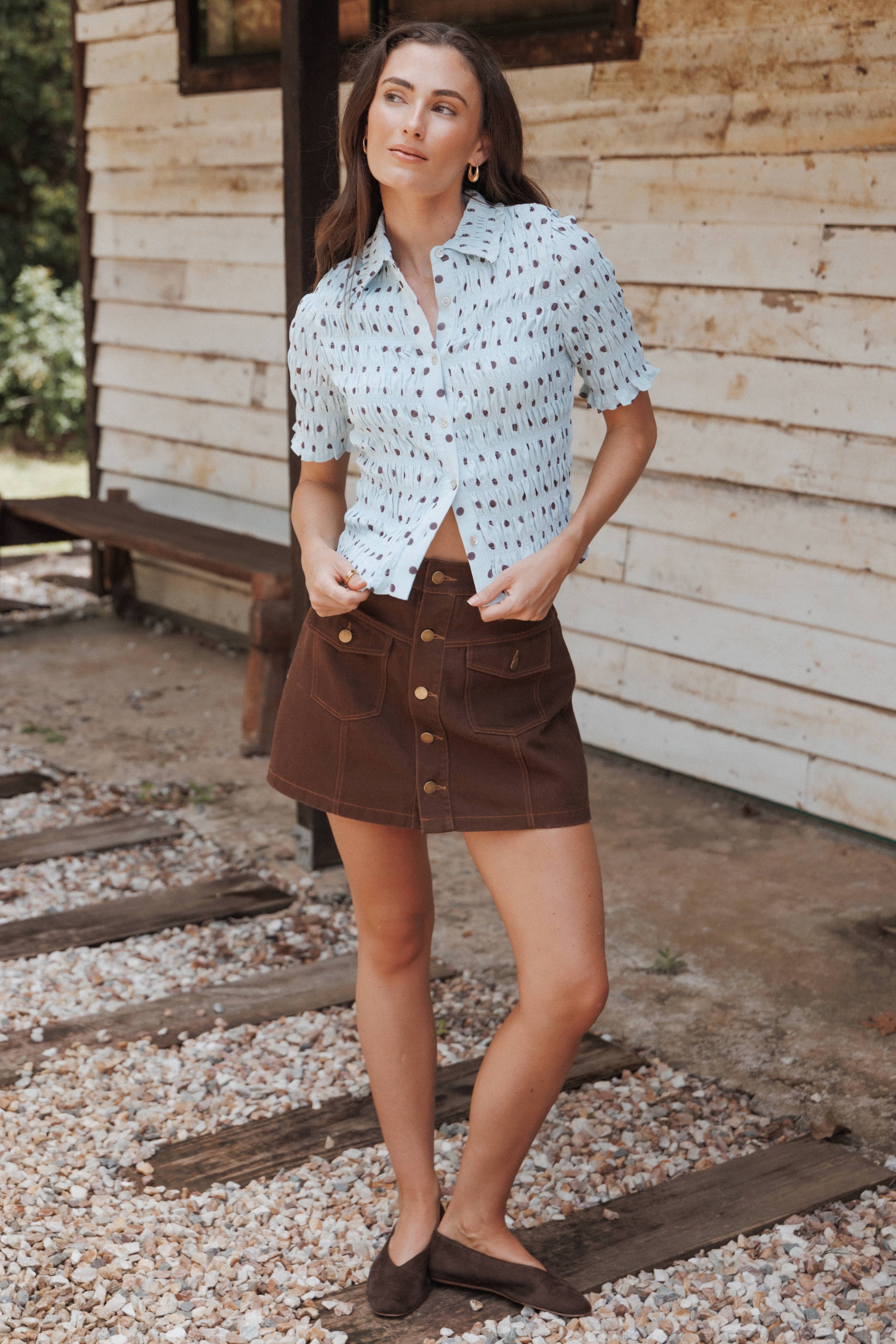 Petal and Pup USA BOTTOMS Presley Denim Skort - Dark Brown