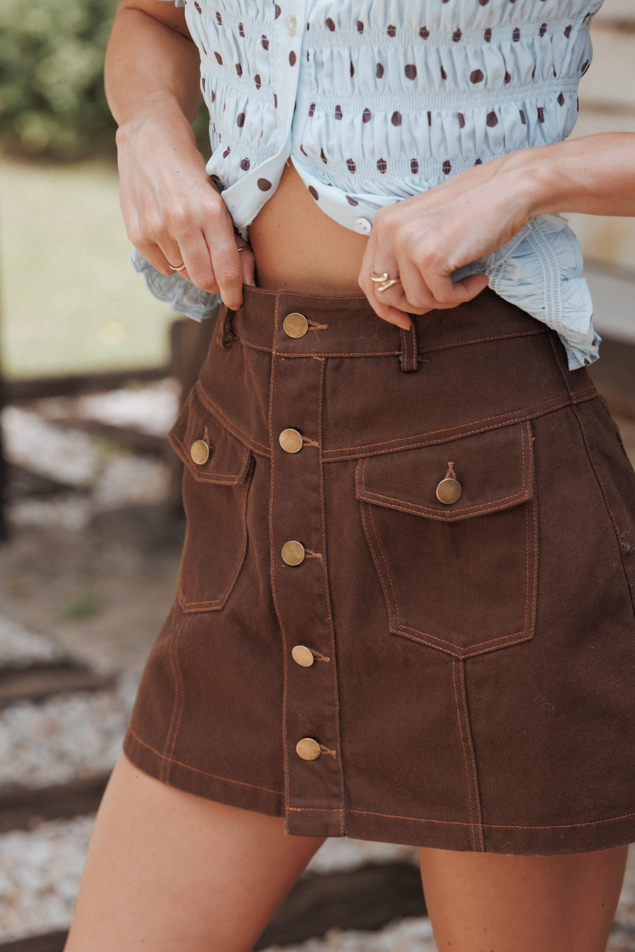 Petal and Pup USA BOTTOMS Presley Denim Skort - Dark Brown