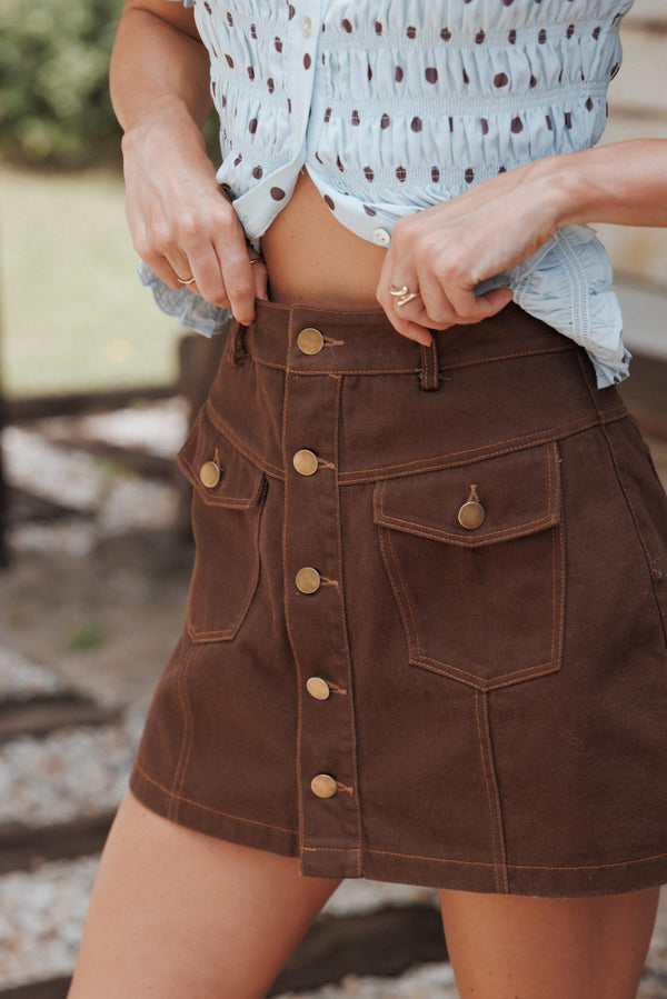 Petal and Pup USA BOTTOMS Presley Denim Skort - Dark Brown