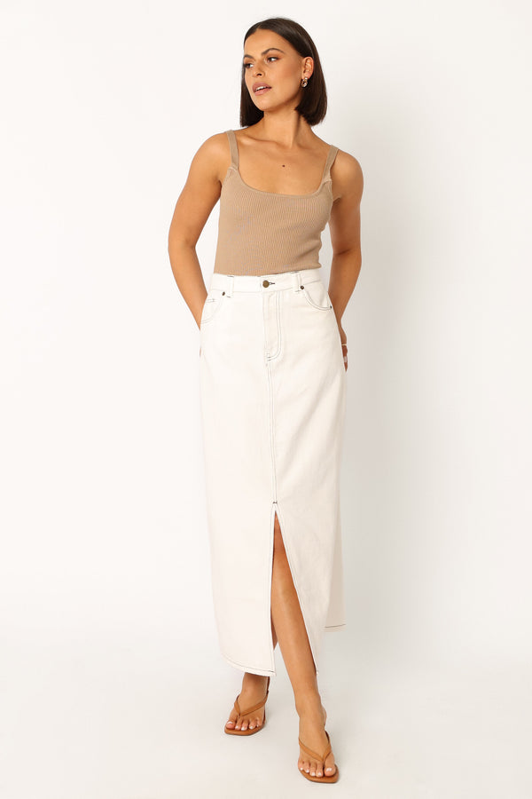 Petal and Pup USA BOTTOMS Rana Denim Midi Skirt - White