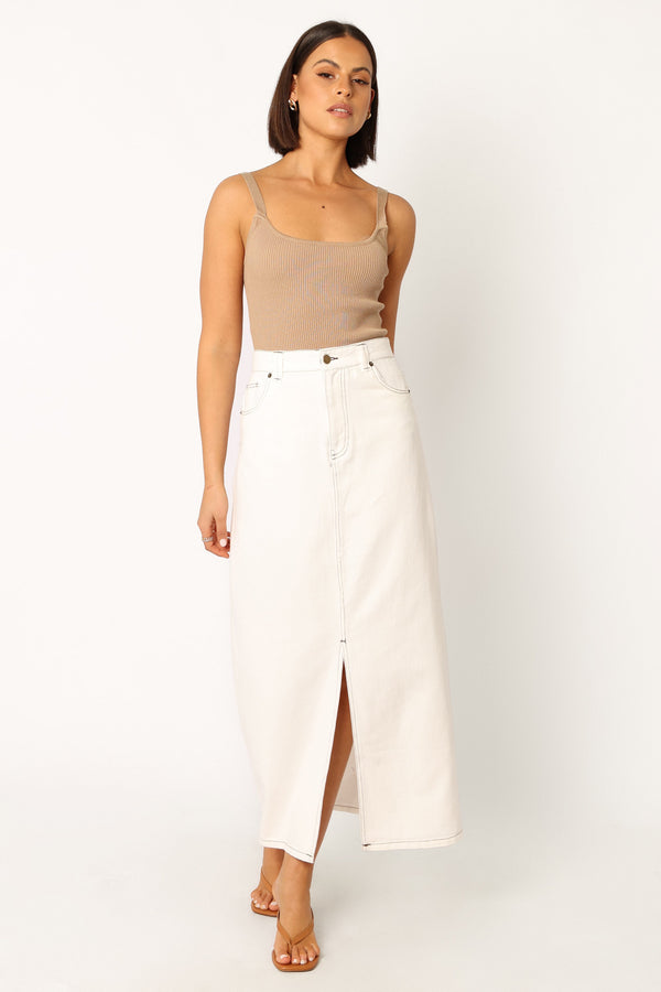 Petal and Pup USA BOTTOMS Rana Denim Midi Skirt - White