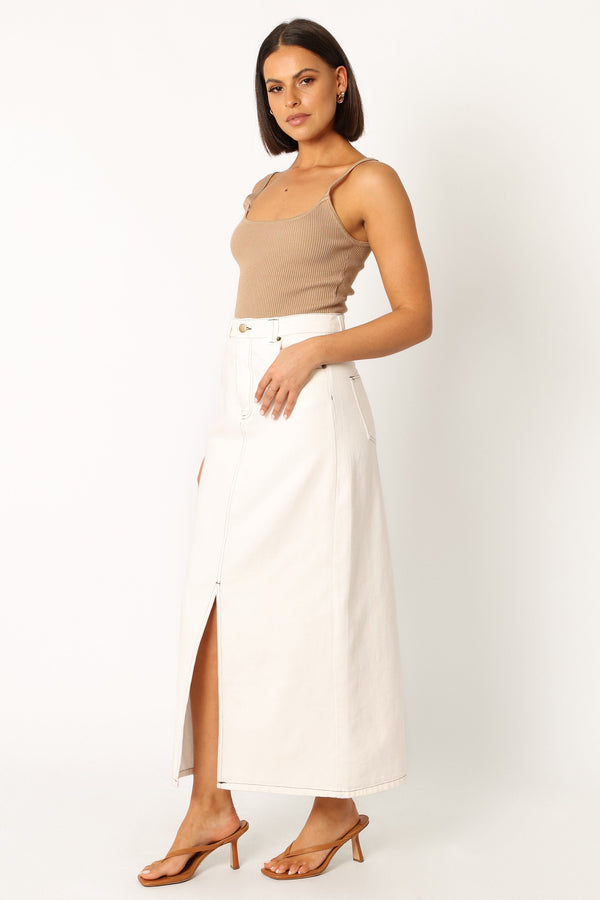 Petal and Pup USA BOTTOMS Rana Denim Midi Skirt - White