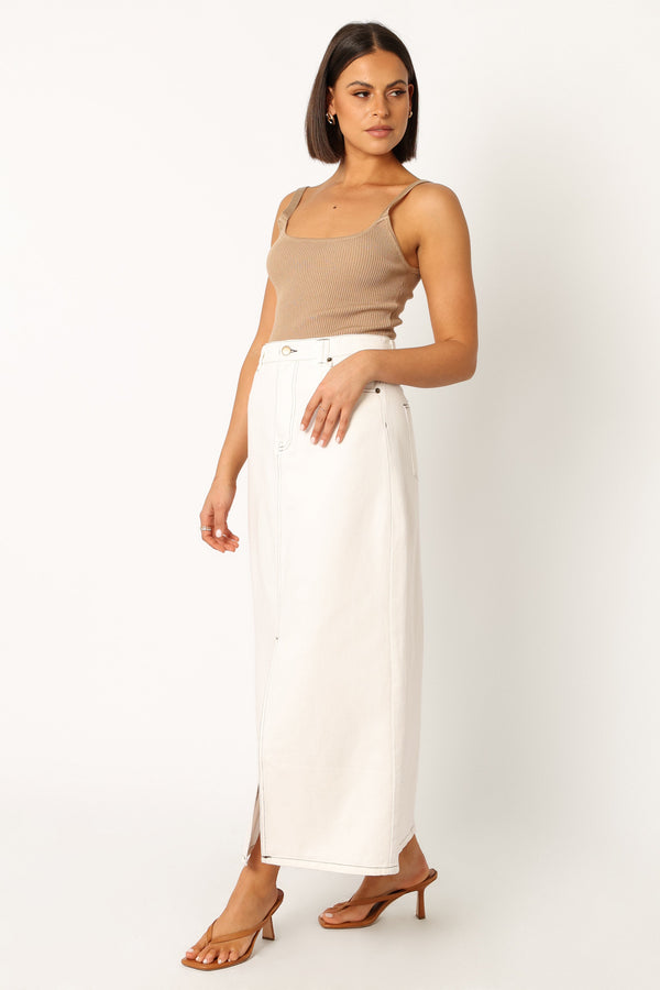 Petal and Pup USA BOTTOMS Rana Denim Midi Skirt - White