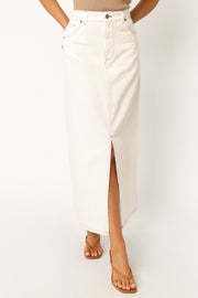 Petal and Pup USA BOTTOMS Rana Denim Midi Skirt - White